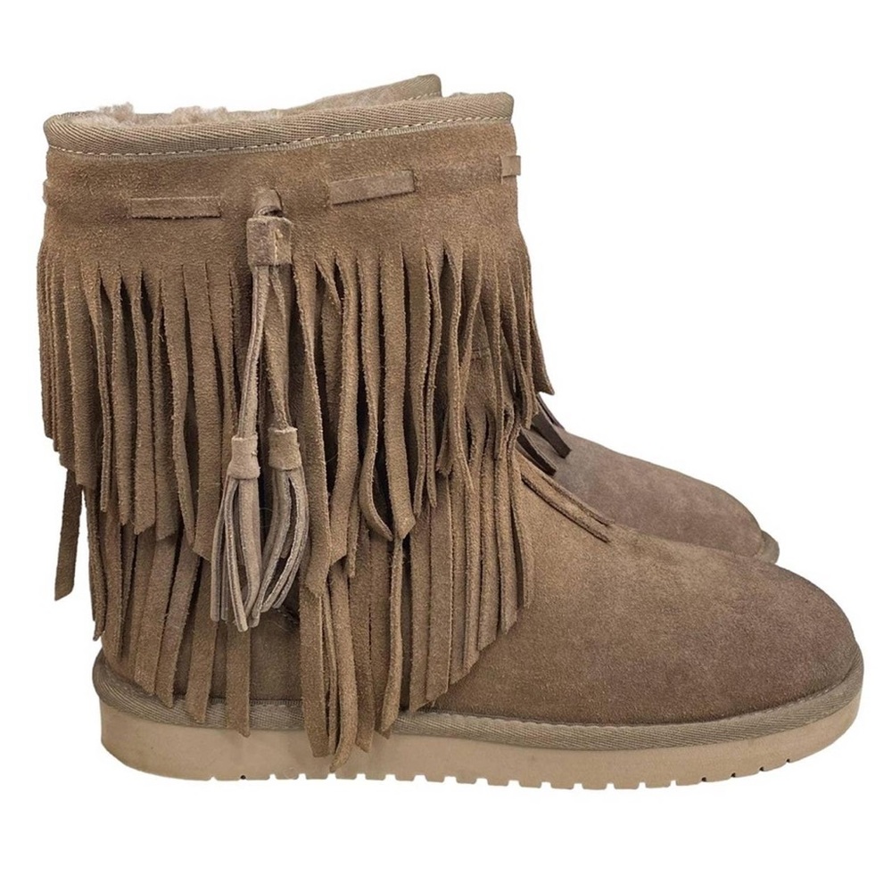 Koolaburra by UGG® Girls Tan Suede Fringe Ankle Boots, 2, MSRP $95